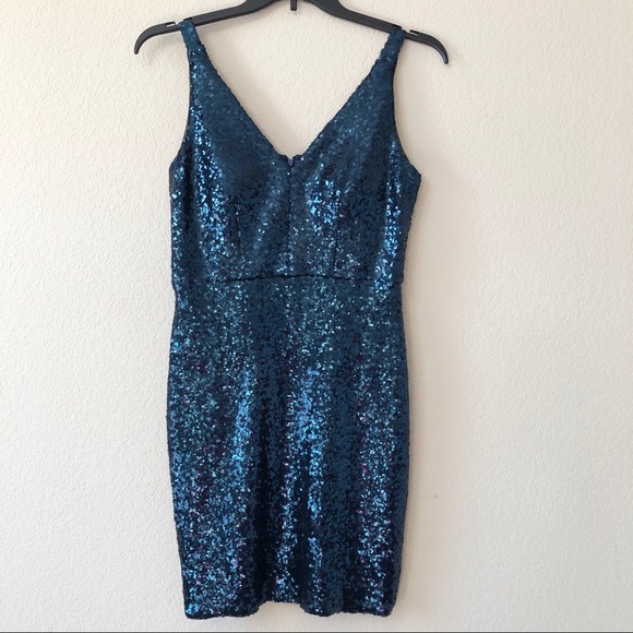 NWT! Nightway Sequins Peacock Cocktail Dress 8 Blue - Picture 3 of 6